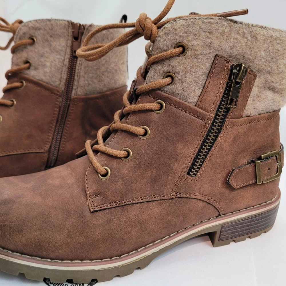Extreme By Eddie Marc Ankle Boots Womens Brown Felt Collar Stitched Soles Sz 9